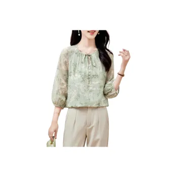 Yi Mengyuan Shirt Women's Green Leaves Light Ripple