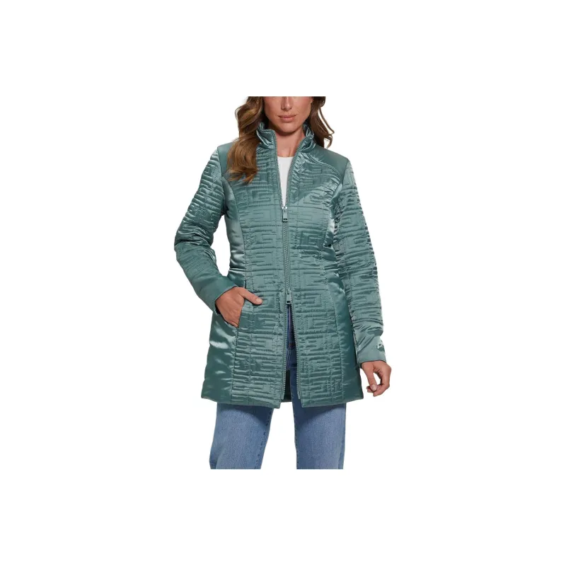 GUESS Marine Longline Quilted Jacket Jackets Coats Women's Cyan-0