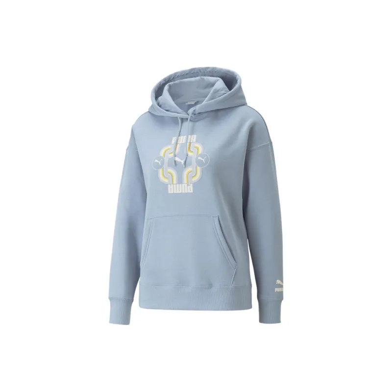 PUMA Classics 70s Psychedelic Graphic Hoodie Fleece Sweatshirt Women's Blue-0