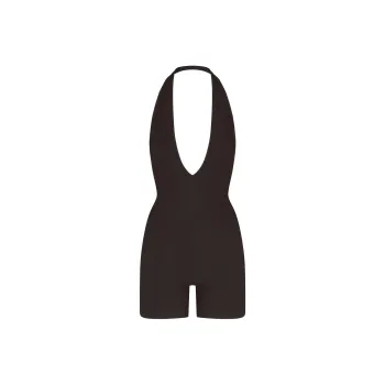 SKIMS SOFT LOUNGE DEEP PLUNGE HALTER ONESIE Bodysuits Women's ONYX/Onyx