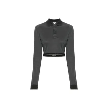 LOEWE Long Sleeve Cropped Polo 'Charcoal Melange'