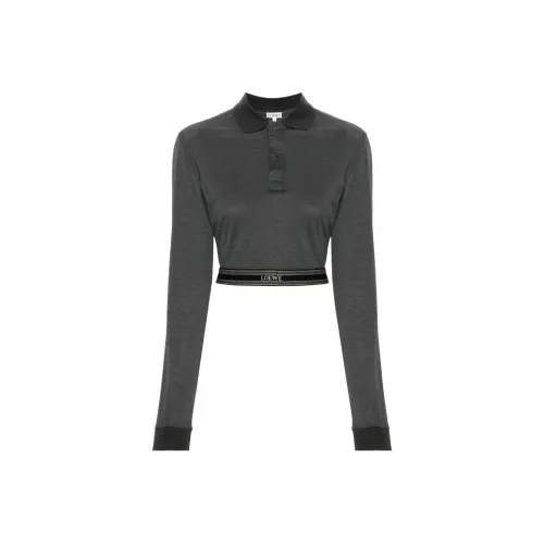 LOEWE Long Sleeve Cropped Polo 'Charcoal Melange'