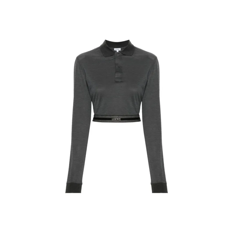 LOEWE Long Sleeve Cropped Polo 'Charcoal Melange'-0