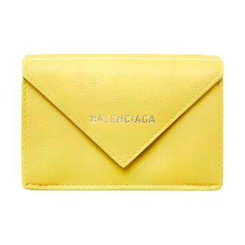 Balenciaga PAPIER Cow Leather Wallet Mini Women's Bright Yellow