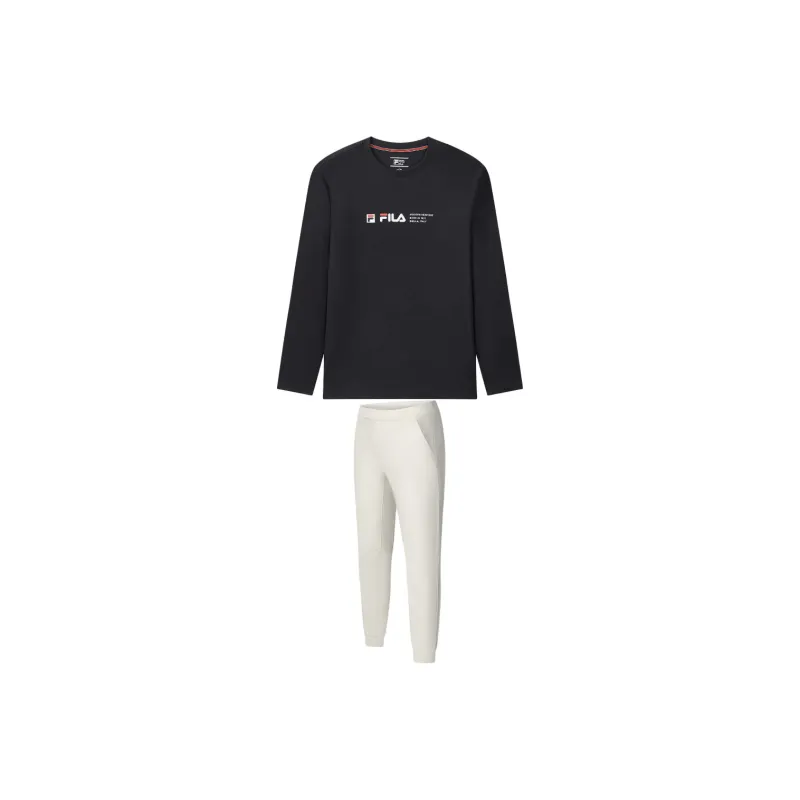 FILA Casual Sportswear Men Set Legend Blue T Shirt+Beige Pants-0