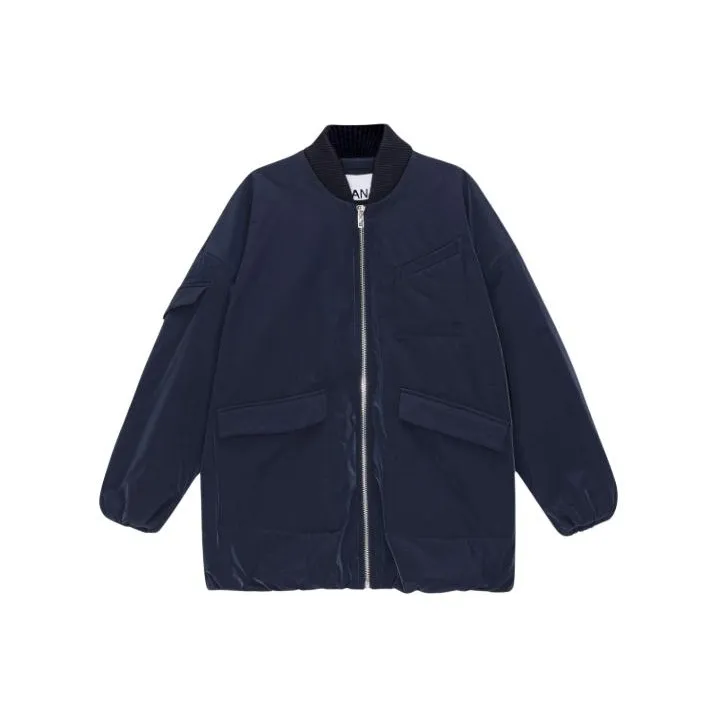 GANNI Blue Twill Oversized Bomber Jacket Jackets Coats Women's Blue-0