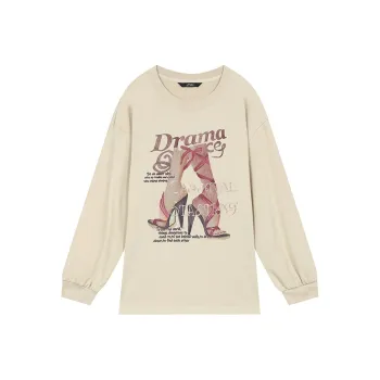 ELF SACK Crew Neck Print Loose Fit Long Sleeved T Shirt Women's