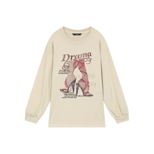 ELF SACK Crew Neck Print Loose Fit Long Sleeved T Shirt Women's