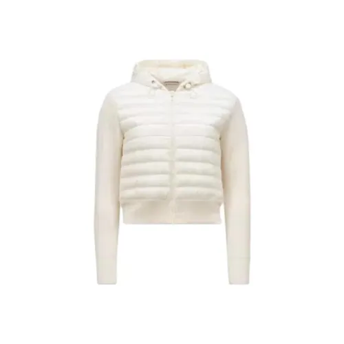 Moncler Padded Wool Zip Up Hoodie Down Jacket Women's White