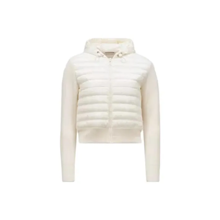 Moncler Padded Wool Zip Up Hoodie Down Jacket Women's White-0