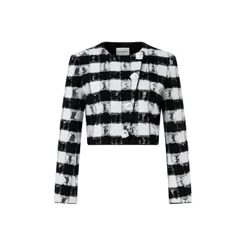 DIANA VEVINA Jackets Coats Women's Black White Plaid