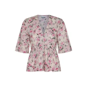 GANNI Floral print Organic Cotton Blouse