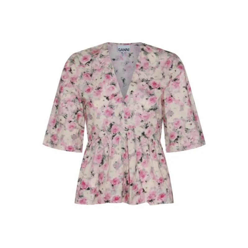 GANNI Floral print Organic Cotton Blouse-0