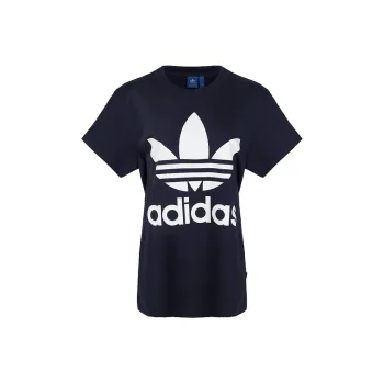 Adidas Originals DIRECTIONALBIG TREFOIL Drop Shoulder Sleeve T Shirt Women's Marine Blue