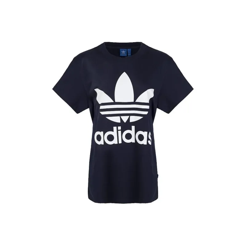 Adidas Originals DIRECTIONALBIG TREFOIL Drop Shoulder Sleeve T Shirt Women's Marine Blue-0