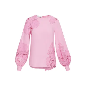 OSCAR DE LA RENTA Guipure-lace Silk-blend Blouse