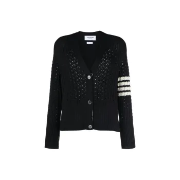 THOM BROWNE 4 Bar Pointelle knit Virgin wool Cardigan