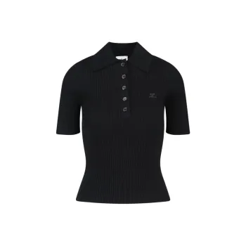 COURREGES Iconic Rib Knit Polo Shirt