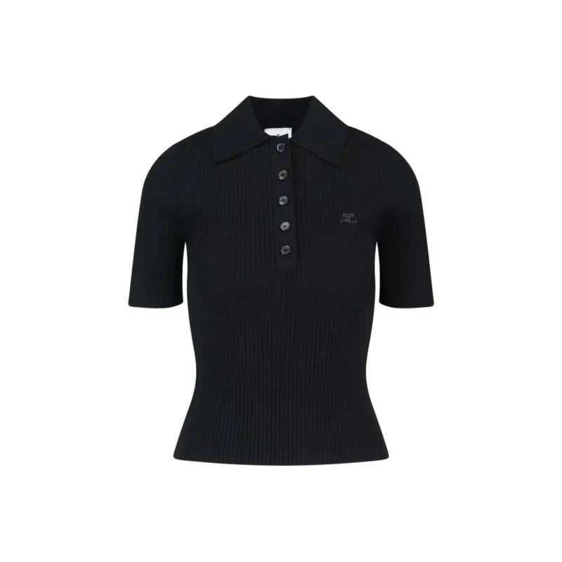 COURREGES Iconic Rib Knit Polo Shirt-0