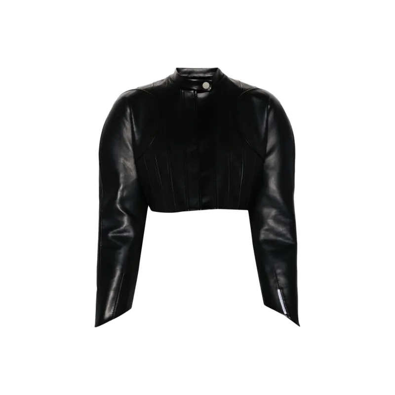 Aleksandre Akhalkatsishvili Shoulder pads Cropped Biker Jacket-0
