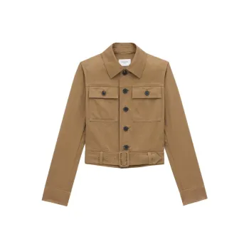 SAINT LAURENT Cropped Belted Jacket 'Chatain'