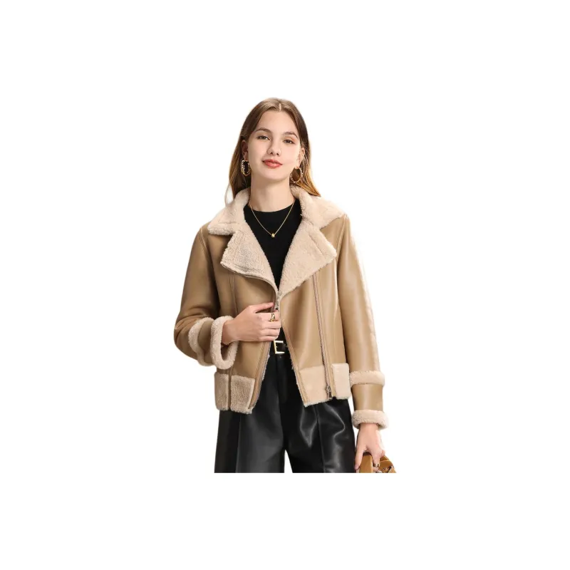 FENHONGMALI Jackets Coats Women's Oatmeal/Light Khaki-0