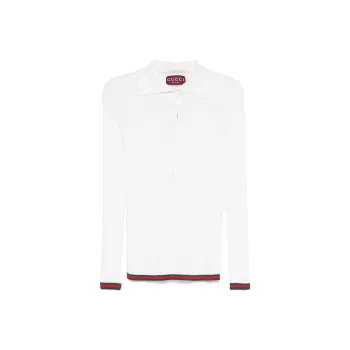 GUCCI Ribbed Knit Long Sleeve Polo Shirt