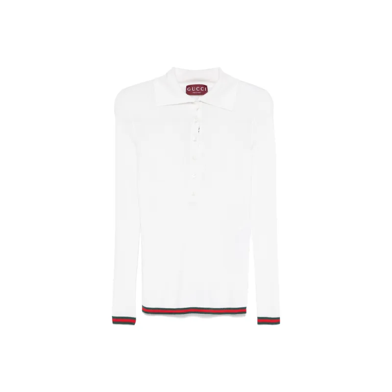 GUCCI Ribbed Knit Long Sleeve Polo Shirt-0