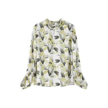 NINE WEST Shirt Women's White Background With Green Flowers