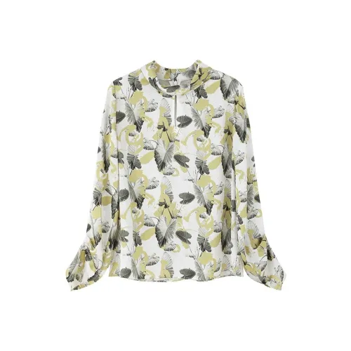 NINE WEST Shirt Women's White Background With Green Flowers