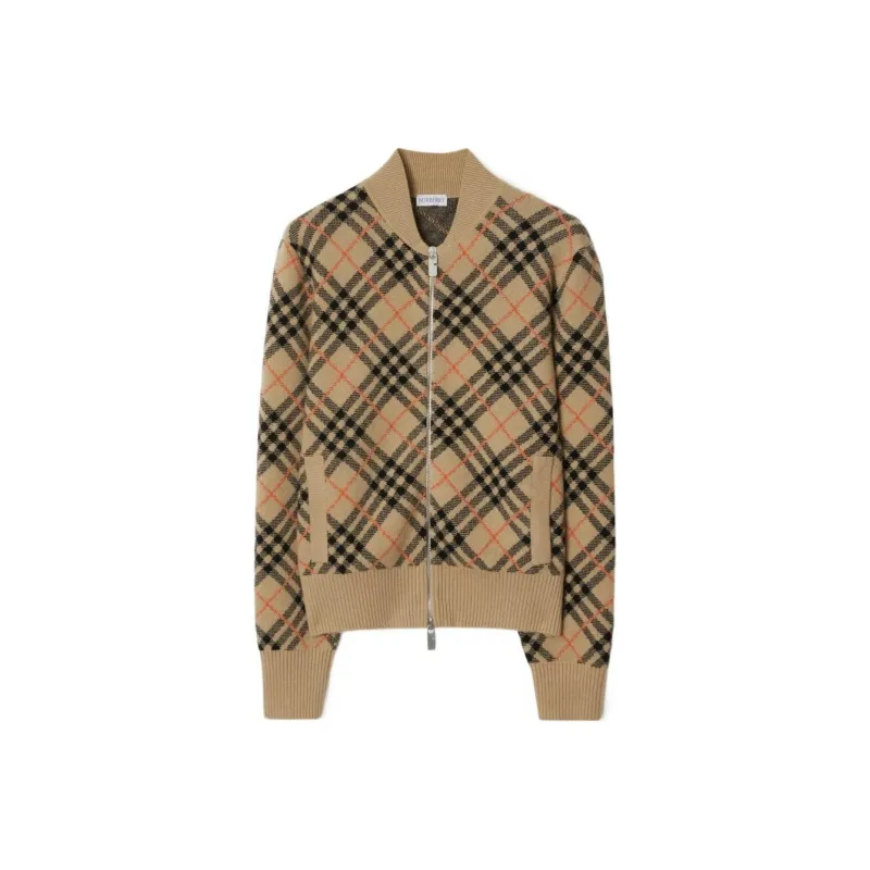 Burberry Checked Knitted Zip Up Bomber Jacket-0
