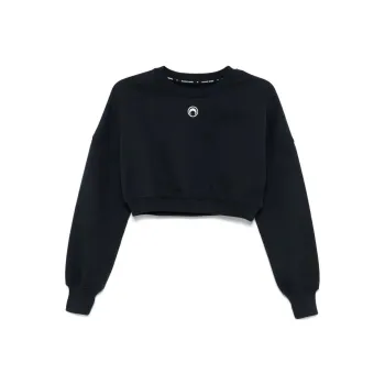 Marine Serre Logo Embroidered Crewneck Cropped Sweatshirt
