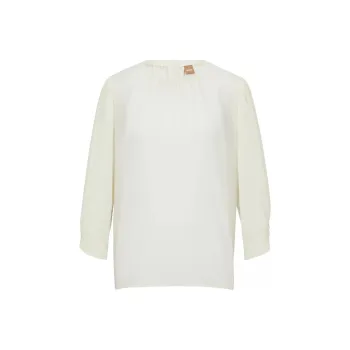 HUGO BOSS Regular-Fit Collarless Blouse In Washed Silk Shirt Women's White