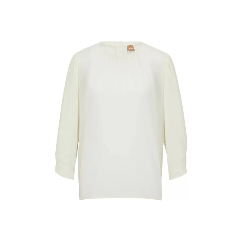 HUGO BOSS Regular-Fit Collarless Blouse In Washed Silk Shirt Women's White-0