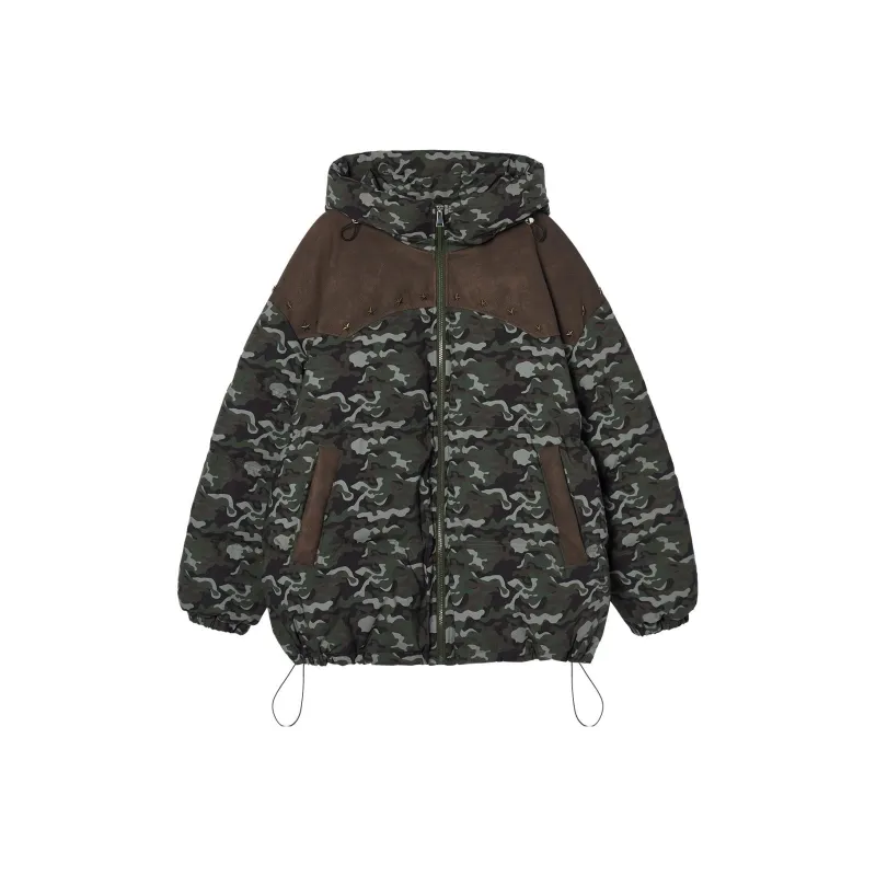 I'M ONE Camouflage Hooded Loose Fit Down Jacket Unisex Camouflage-0