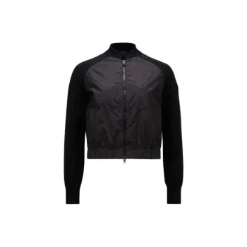 Moncler Crystal Encrusted Zip Up Cardigan Jackets Coats Women's Black