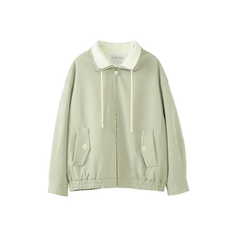 Fstudio Korean Style Color Block Early Spring Petite Commute Jackets & Coats Women's Green-0