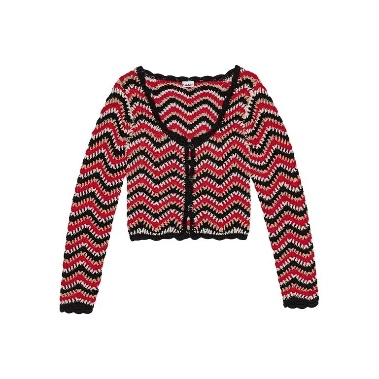 GANNI U Neck Cropped Cardigan-0