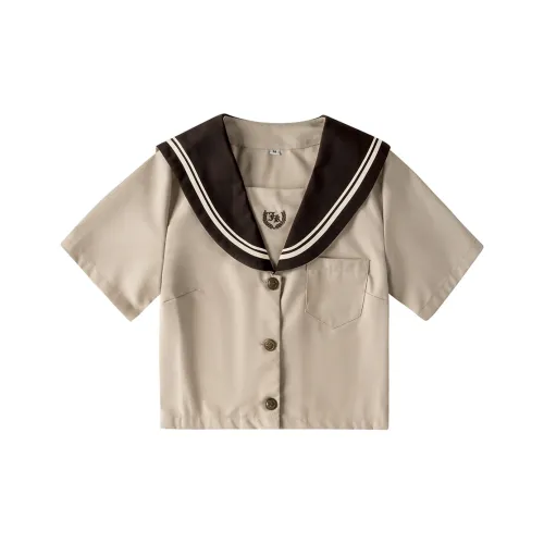RIMUXINGHE Shirts Women's Milk Tea Two Book Short Sleeved