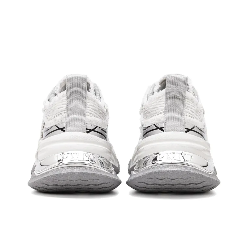 PMT Slip Resistant, Breathable, Lightweight, Height Increasing Low Top Chunky Sneakers Unisex White Black-35