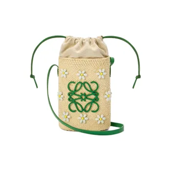 LOEWE Palm Leaf With Cow Leather Shoulder Bag, Crossbody Bag Trumpets Women's Tropical Green & White
