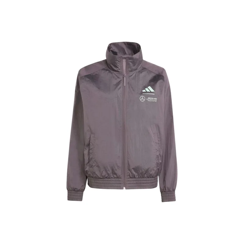Adidas Women's Mercedes Amg Petronas Formula Team Premium Woven Track Top Grey Strata/Frozen Green-0