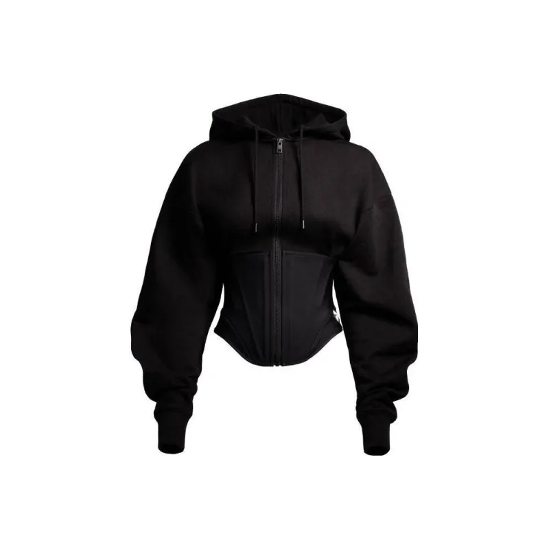 Mugler H&M Corset Waist Hooded Jacket Black-0