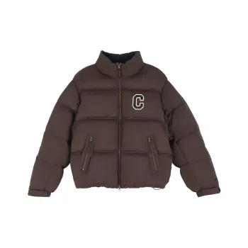 COVERNAT Stand Collar Curved Letter Design Thickened Down Jacket Unisex Chocolate