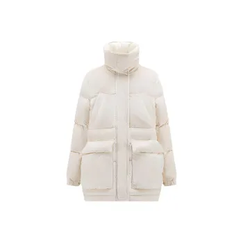 Moncler FW22 Solid Color Stand Collar Mid-Length Down Jacket Women's Ecru