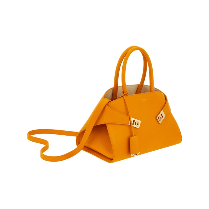FERRAGAMO Hug Calfskin One Shoulder Handbag Medium Size Women's Orange-1