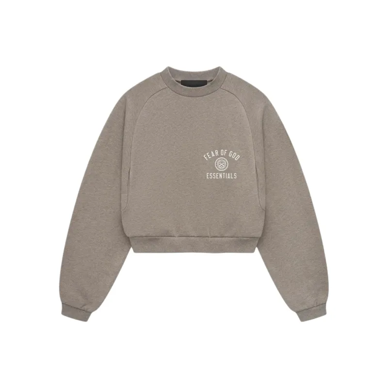 Fear Of God Essentials Women's Fleece Cropped Crewneck FW24 Heather Gray-0