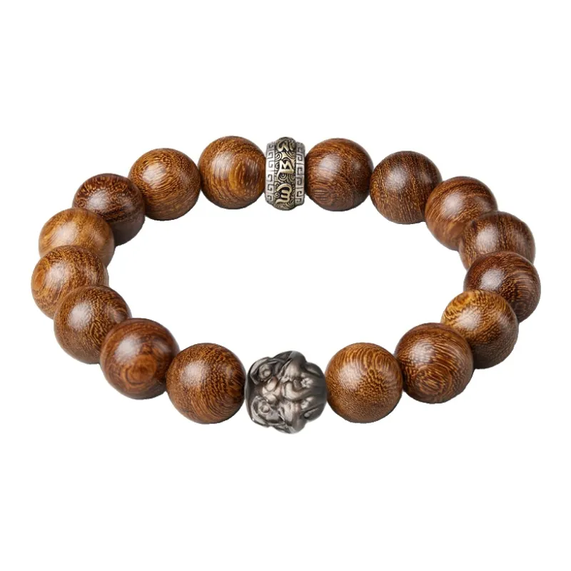 SGE Golden Sandalwood Beaded Bracelet Wooden Product Buddhist Bead Unisex-13