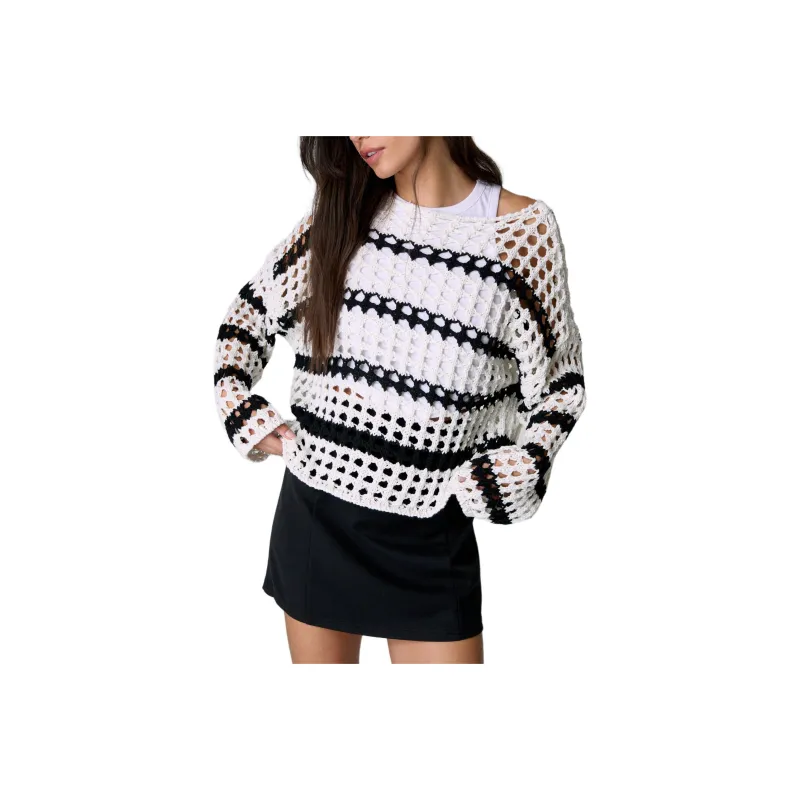 NASTY GAL Knitted Stripe Jumper Knitwear Women's White-0