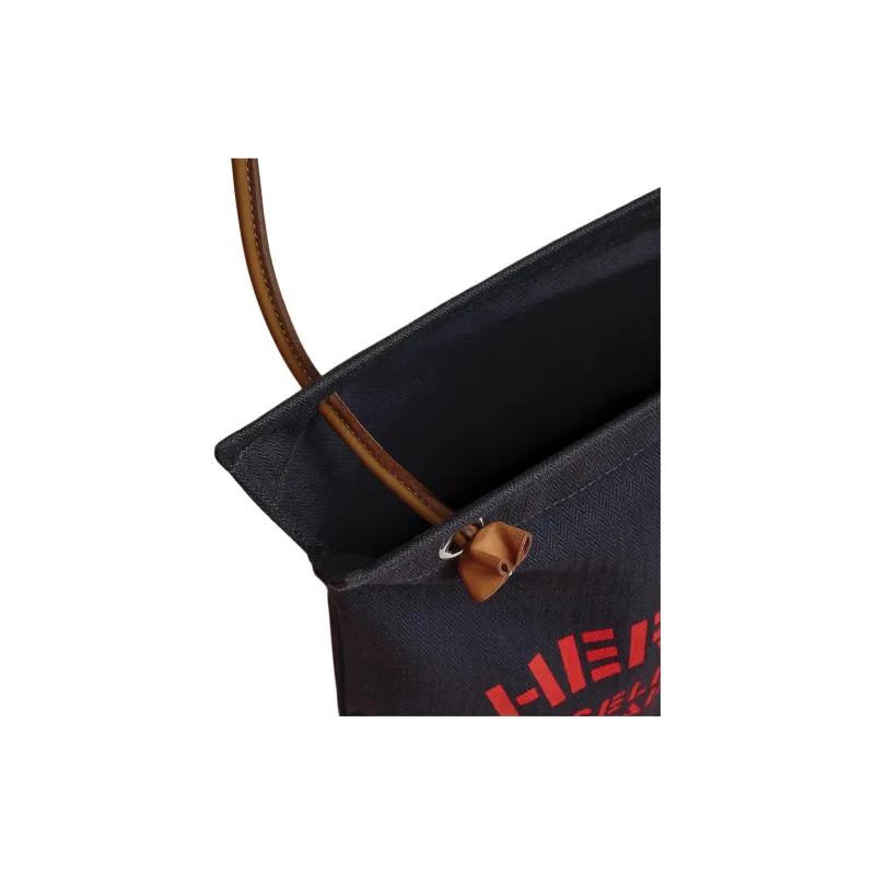 HERMES Aline Herringbone Canvas Shoulder Bag Women's Indigo & Gold-2